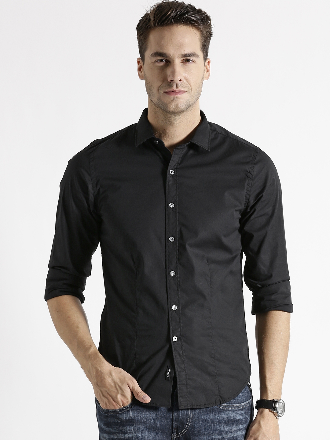 Buy Replay Black Slim Fit Casual Shirt - Shirts for Men 1452438 | Myntra