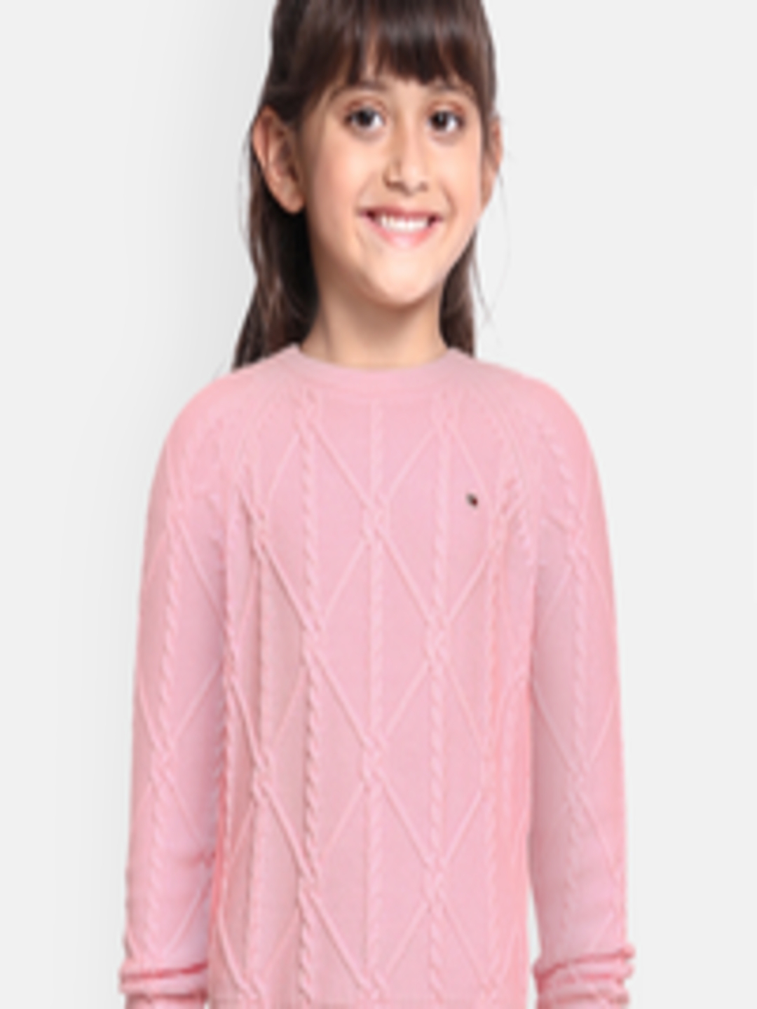 Buy Tommy Hilfiger Girls Pink Solid Pure Cotton Pullover - Sweaters for ...
