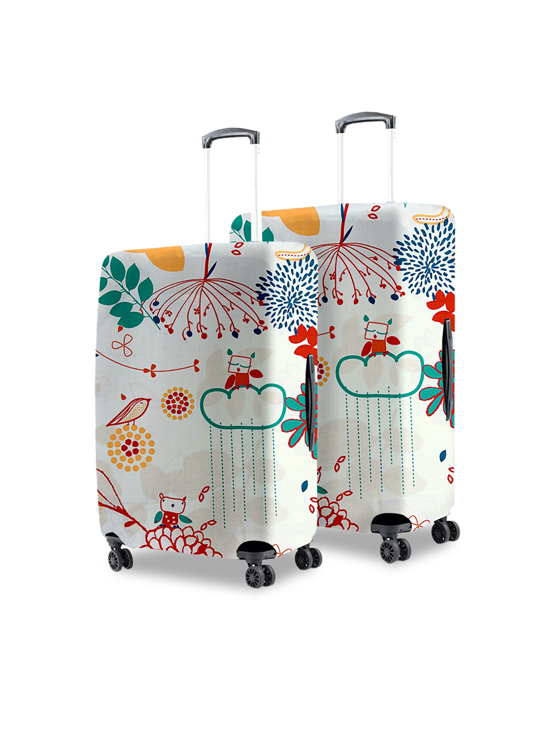 Buy Cortina White Set Of 2 Printed Trolley Bag Cover Travel Accessory