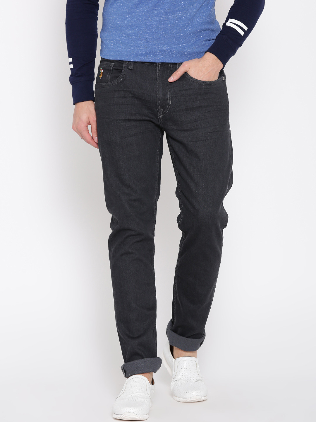 Buy U.S. Polo Assn. Denim Co. Men Charcoal Grey Delta Fit Stretchable