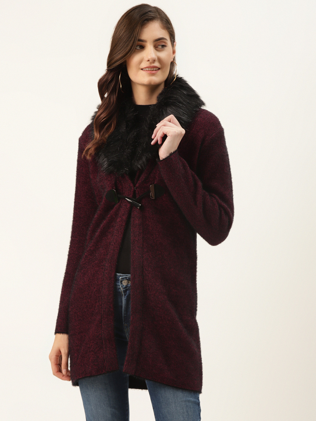 Buy Madame Women Burgundy Longline Cardigan Sweaters for Women
