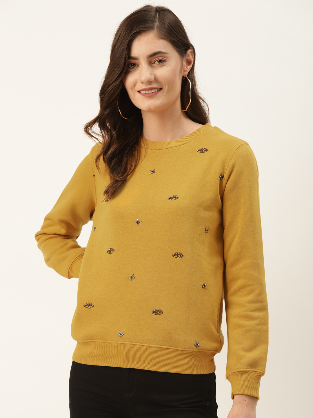 Buy Madame Women Mustard Yellow Printed Sweatshirt Sweatshirts for