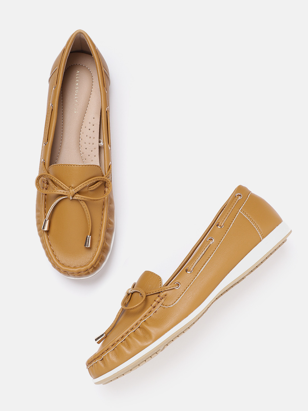 Buy Allen Solly Women Mustard Yellow Solid Boat Shoes With Bow Detail