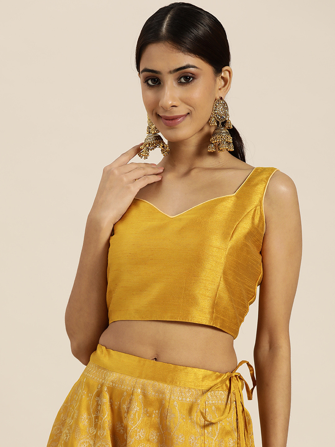 Buy Shae By SASSAFRAS Mustard Yellow Sweetheart Neck Ethnic Crop Top