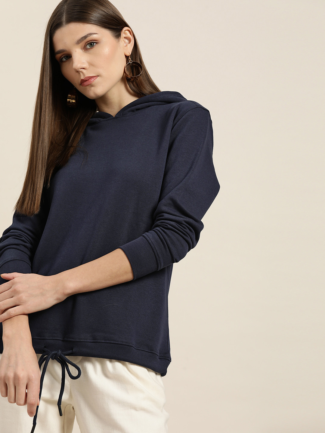 Buy Her By Invictus Women Navy Blue Solid Hooded Sweatshirt ...