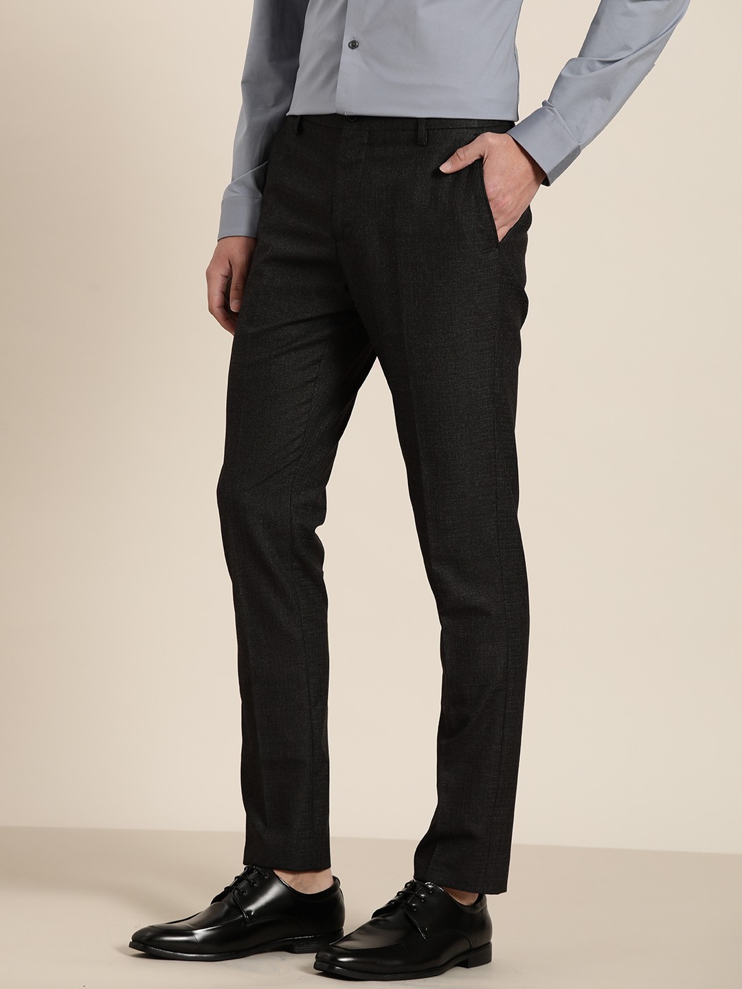 Buy INVICTUS Men Charcoal Grey Slim Fit Trousers - Trousers for Men ...