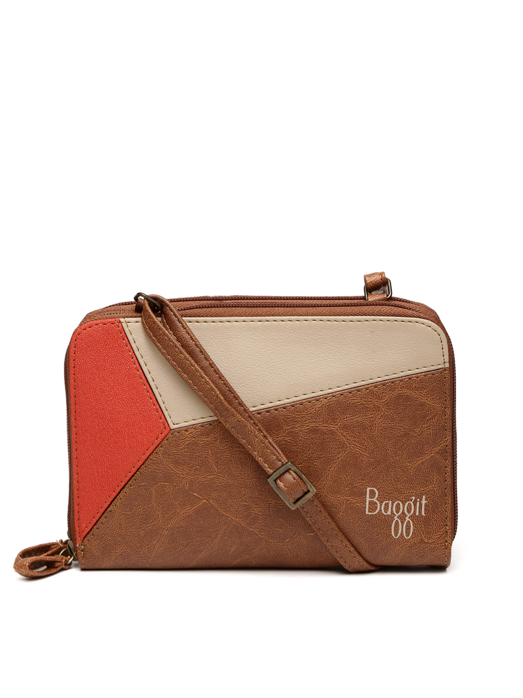 Buy Baggit Brown & Red Colourblocked Sling Bag Handbags for Women