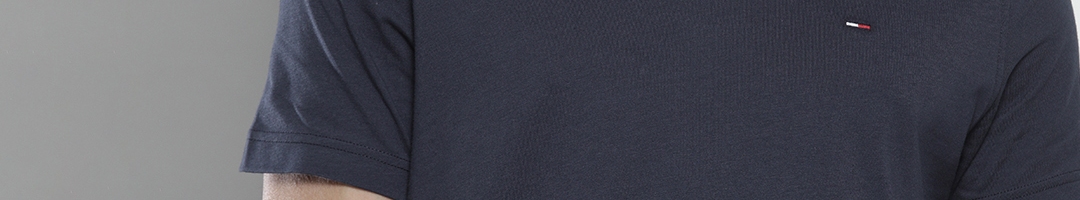 Buy Tommy Hilfiger Men Navy Blue V Neck Pure Cotton T Shirt - Tshirts ...