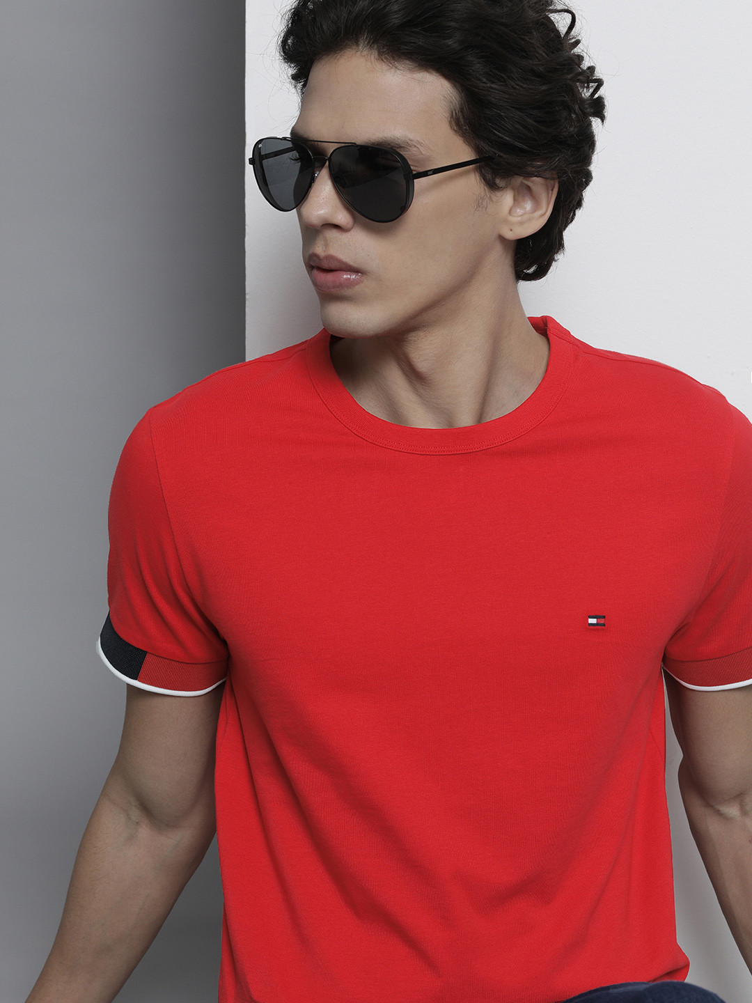 Buy Tommy Hilfiger Men Red Solid Round Neck Pure Cotton T Shirt Tshirts for Men 14588646 Myntra
