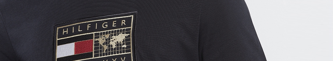 Buy Tommy Hilfiger Men Navy Blue Organic Cotton Brand Logo Applique T ...