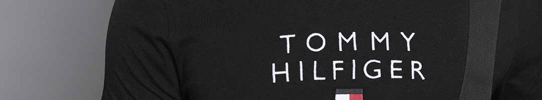 Buy Tommy Hilfiger Men Black Brand Logo Embroidered Organic Cotton T ...