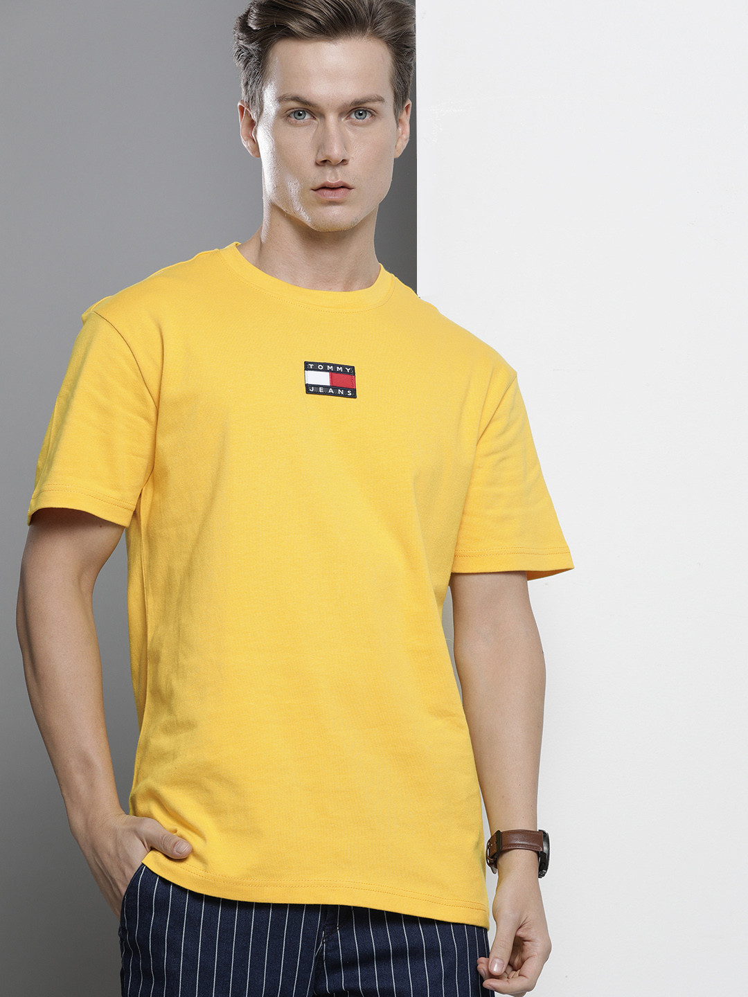 Buy Tommy Hilfiger Men Mustard Yellow White Printed Organic Cotton T