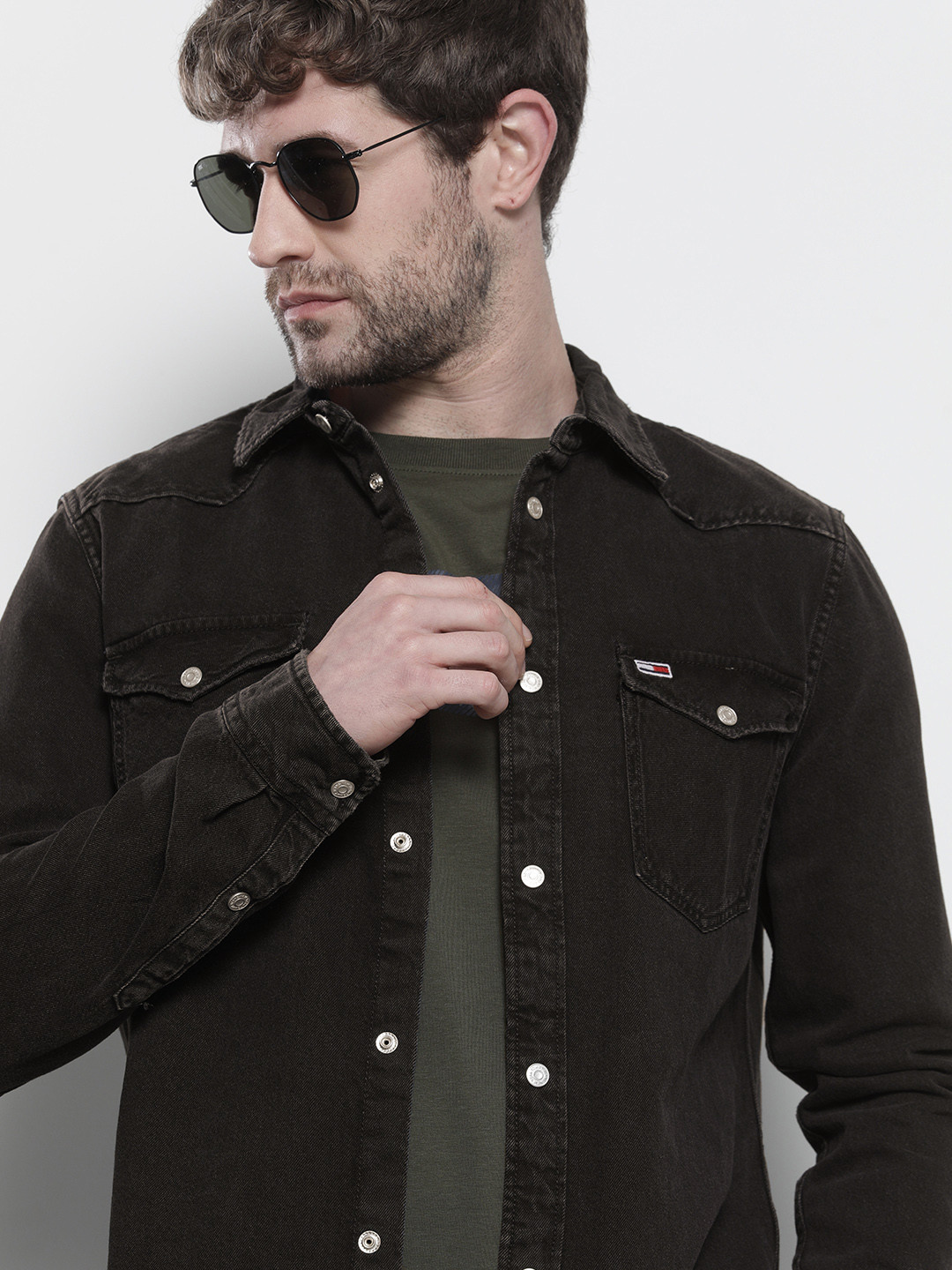 Buy Tommy Hilfiger Men Black Solid Casual Denim Shirt Shirts for Men