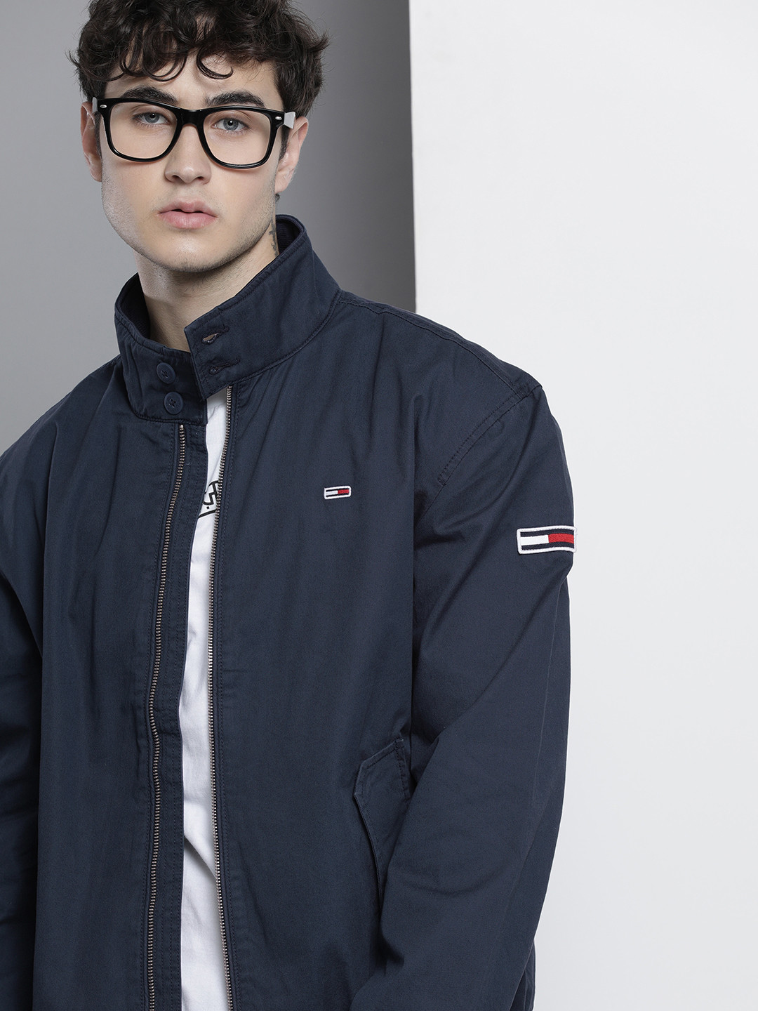 Buy Tommy Hilfiger Men Navy Blue Cotton Bomber Jacket Jackets for Men
