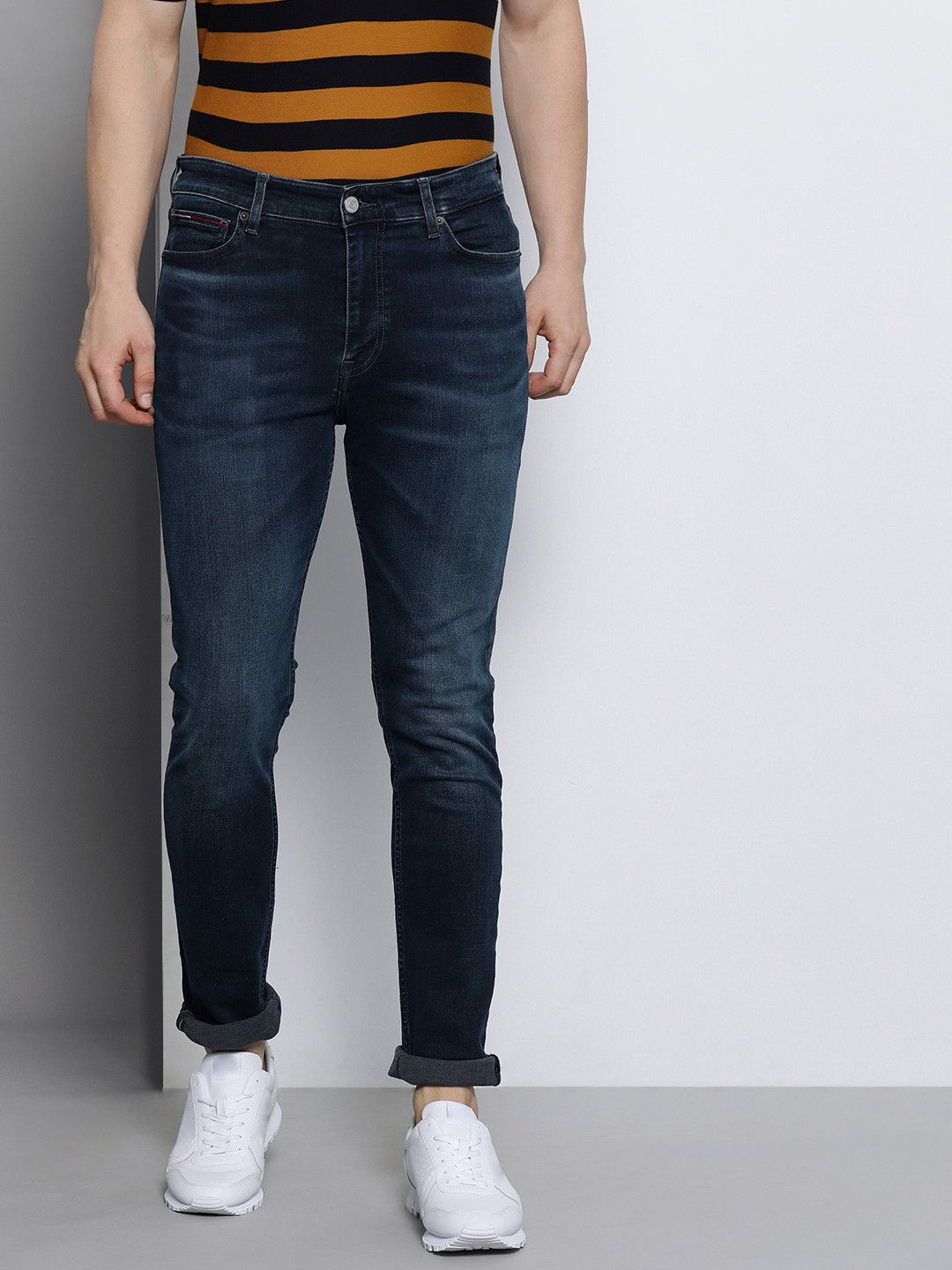 Buy Tommy Hilfiger Men Blue Skinny Fit Mid Rise Light Fade Stretchable