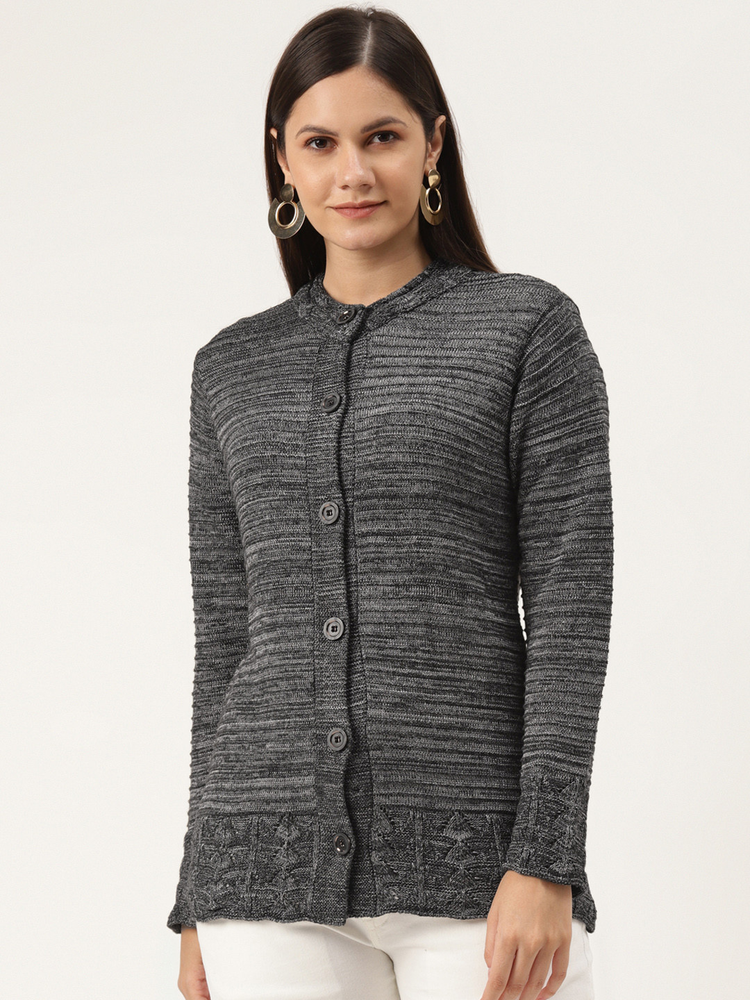 Buy American Eye Women Charcoal Grey Solid Cardigan Sweaters for