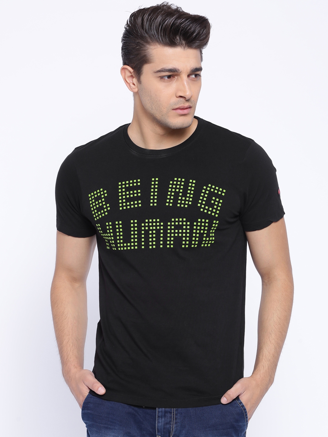 Buy Being Human Men Black Solid Pure Cotton T Shirt - Tshirts for Men ...