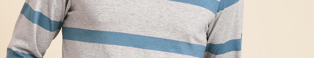 Buy Ether Men Grey & Blue Striped Round Neck T Shirt - Tshirts for Men ...