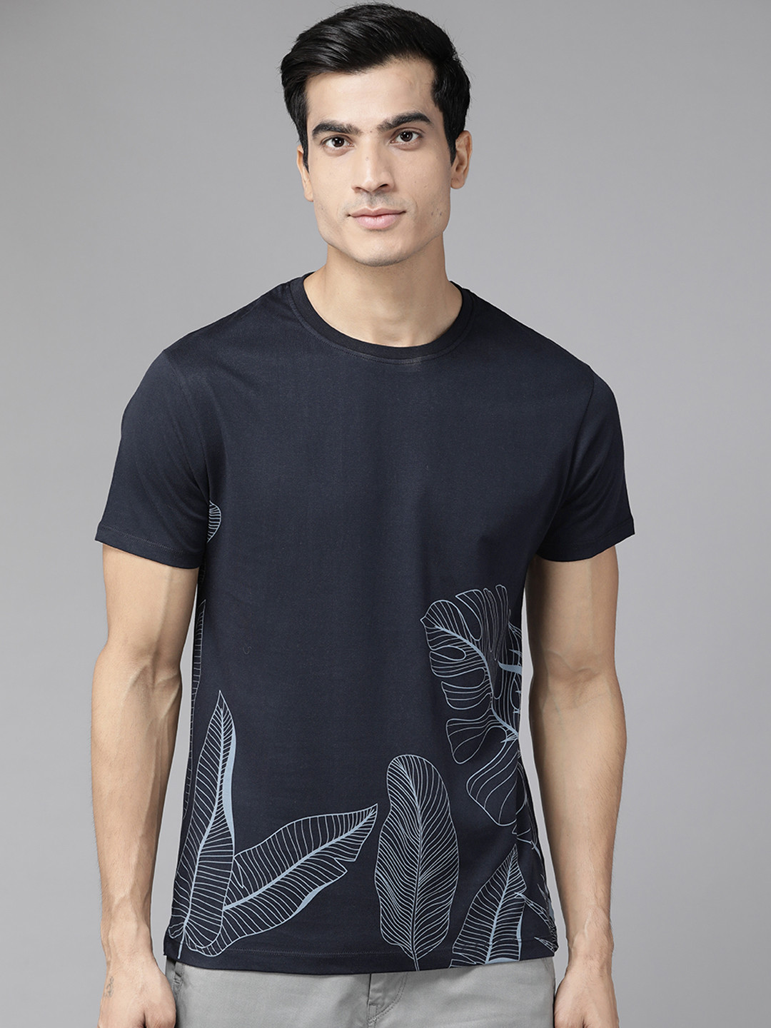 Buy Blackberrys Men Navy Blue Tropical Printed Slim Fit T Shirt