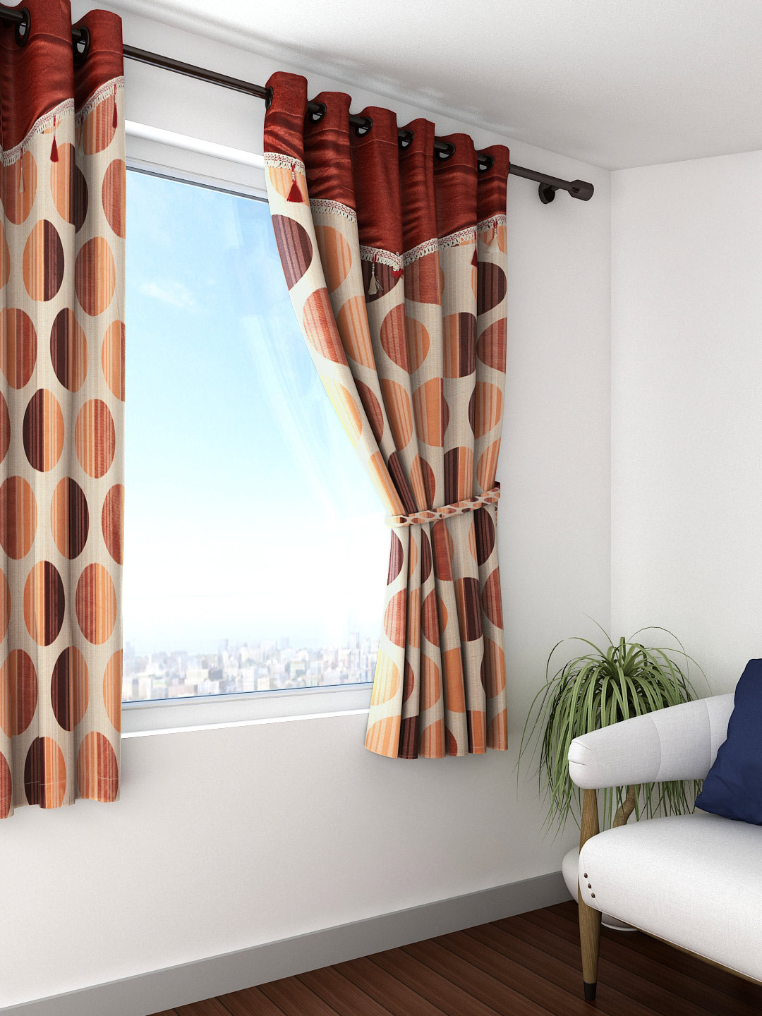 Buy Cortina Rust Orange Single Printed Window Curtain Curtains And