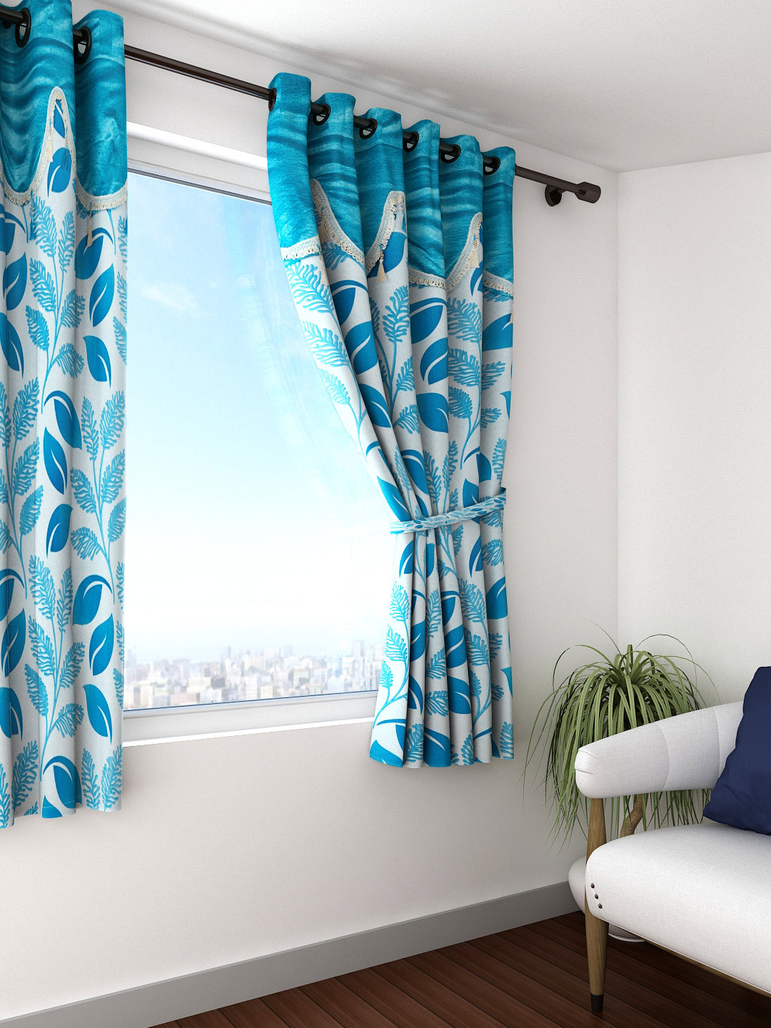 Buy Cortina Blue Single Printed Window Curtain Curtains And Sheers