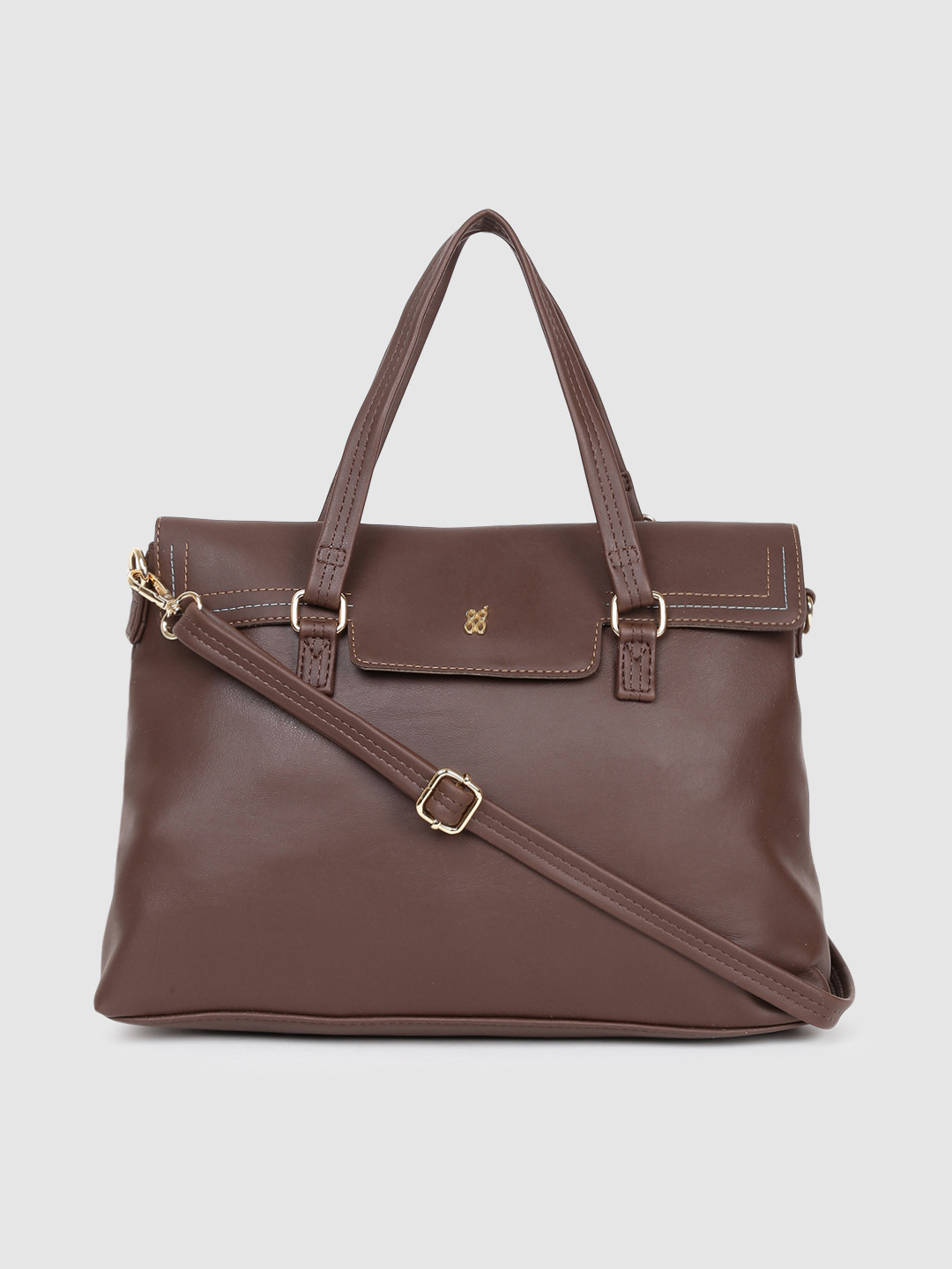 Buy Baggit Brown Solid Structured Shoulder Bag With A Detachable Sling