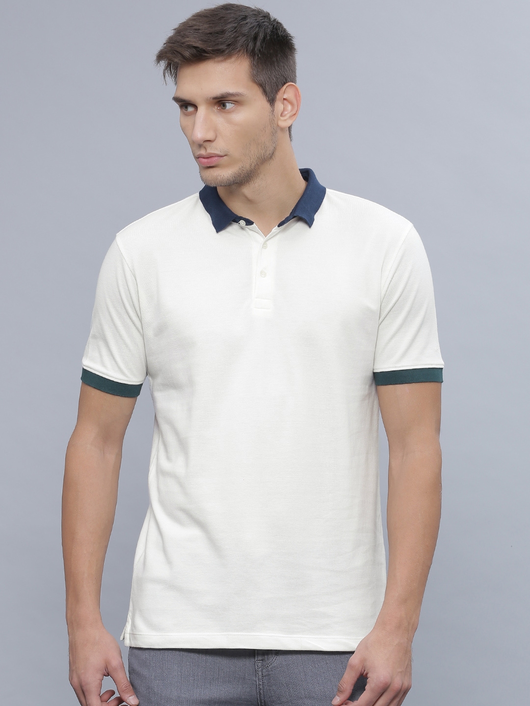 Buy Ether Men Off White Solid Polo T Shirt Tshirts for