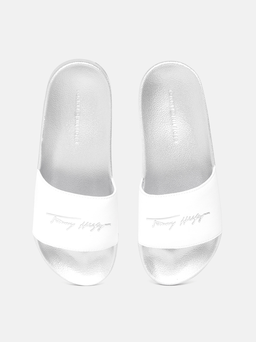 womens white tommy hilfiger sliders