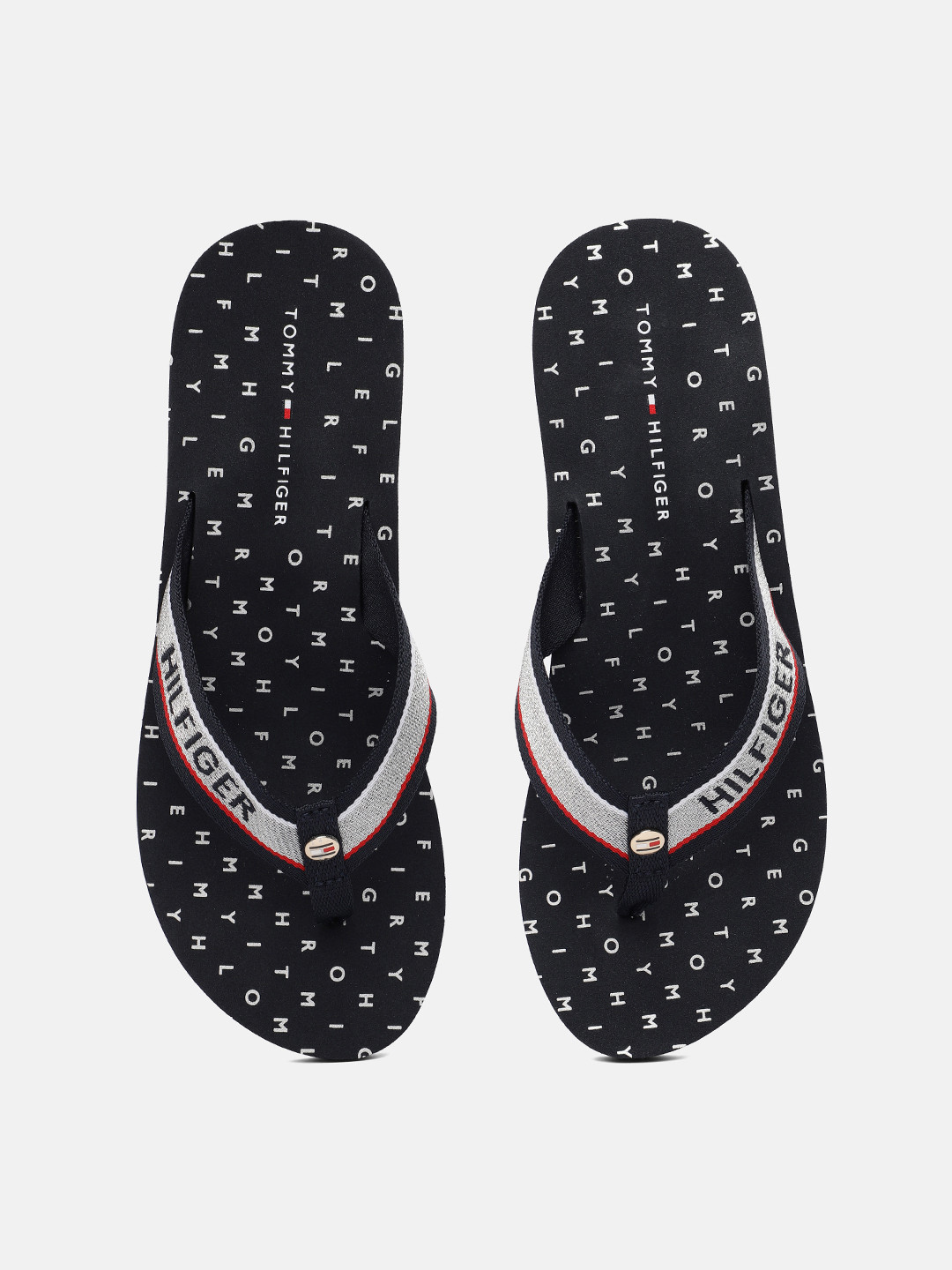 Buy Tommy Hilfiger Women Navy Blue & Silver Toned Striped Wedge Beach