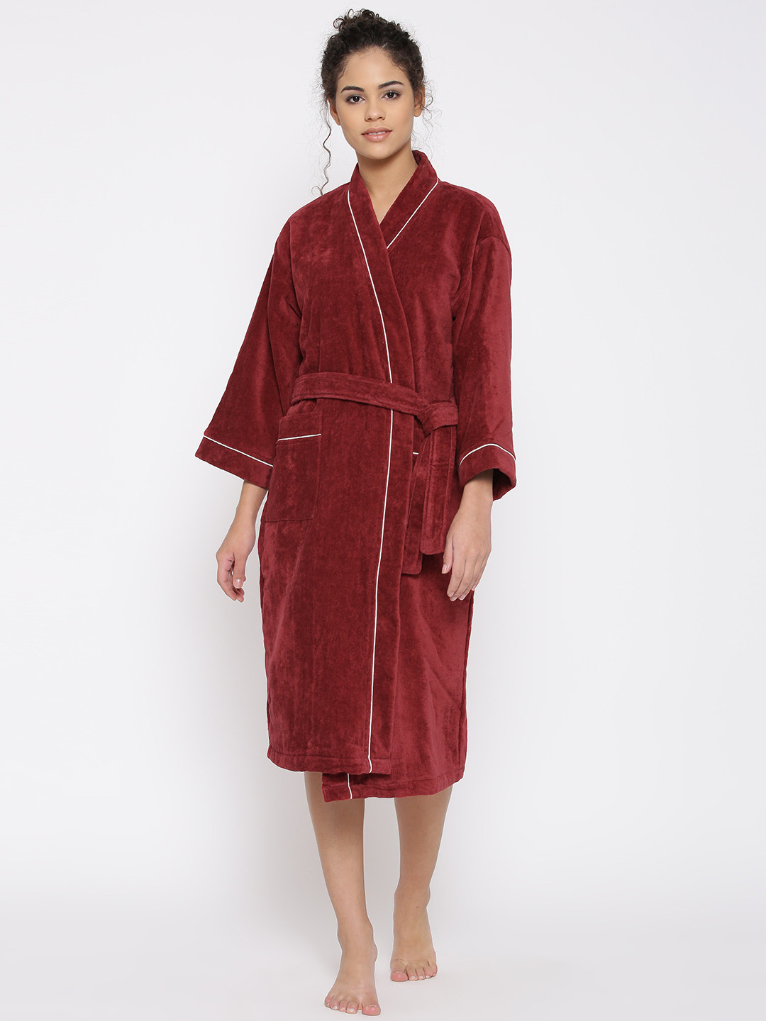 Buy SPACES Unisex Maroon Bathrobe Bath Robe for Unisex 1463190 Myntra