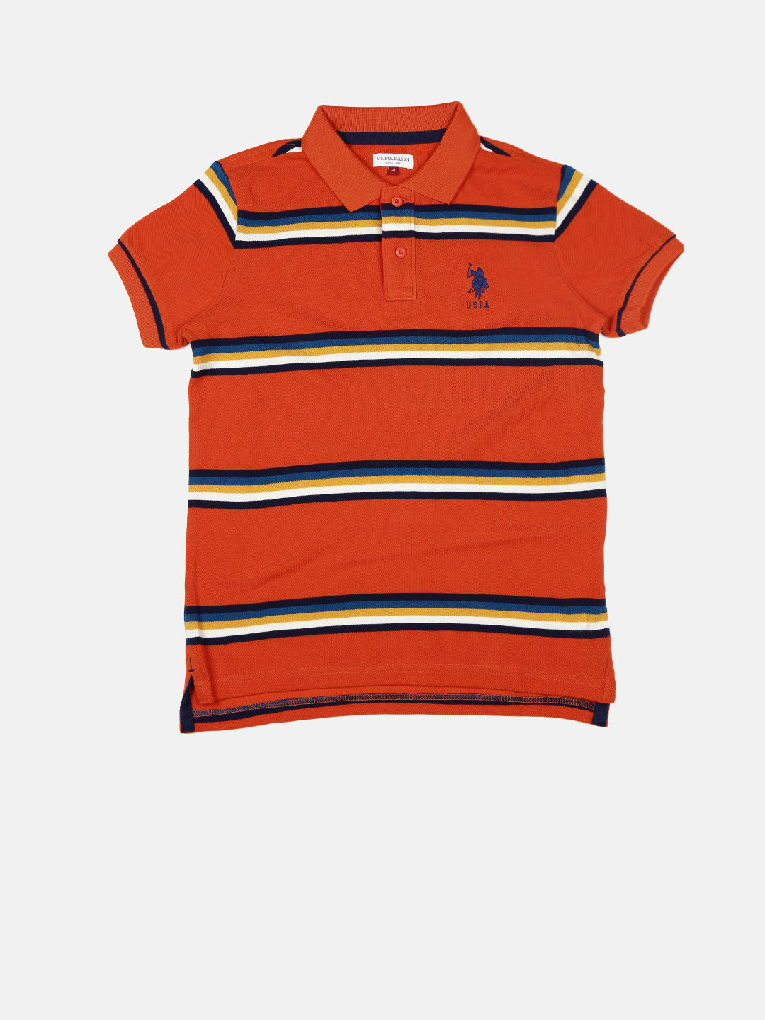 Buy U.S. Polo Assn. Kids Boys Orange Striped Polo Pure Cotton T Shirt