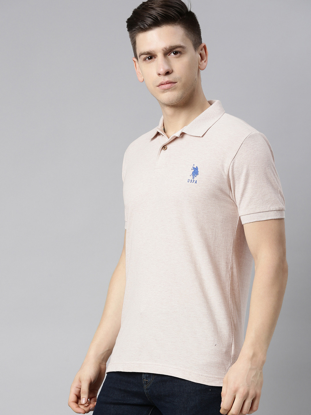 Buy U S Polo Assn Men Cream Coloured Solid Polo Collar Slim Fit Pure