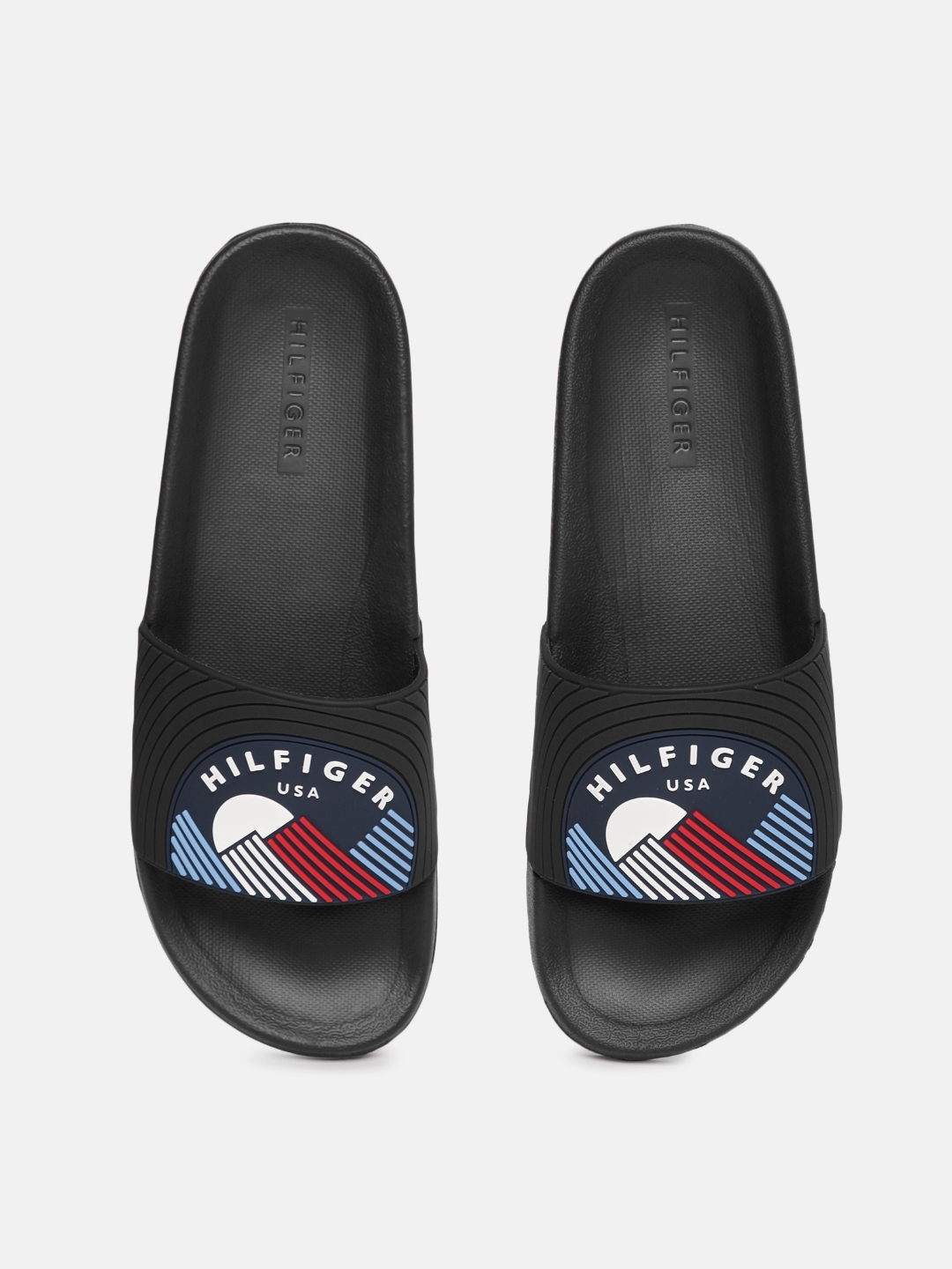 Buy Tommy Hilfiger Men Black Printed Sliders - Flip Flops for Men ...