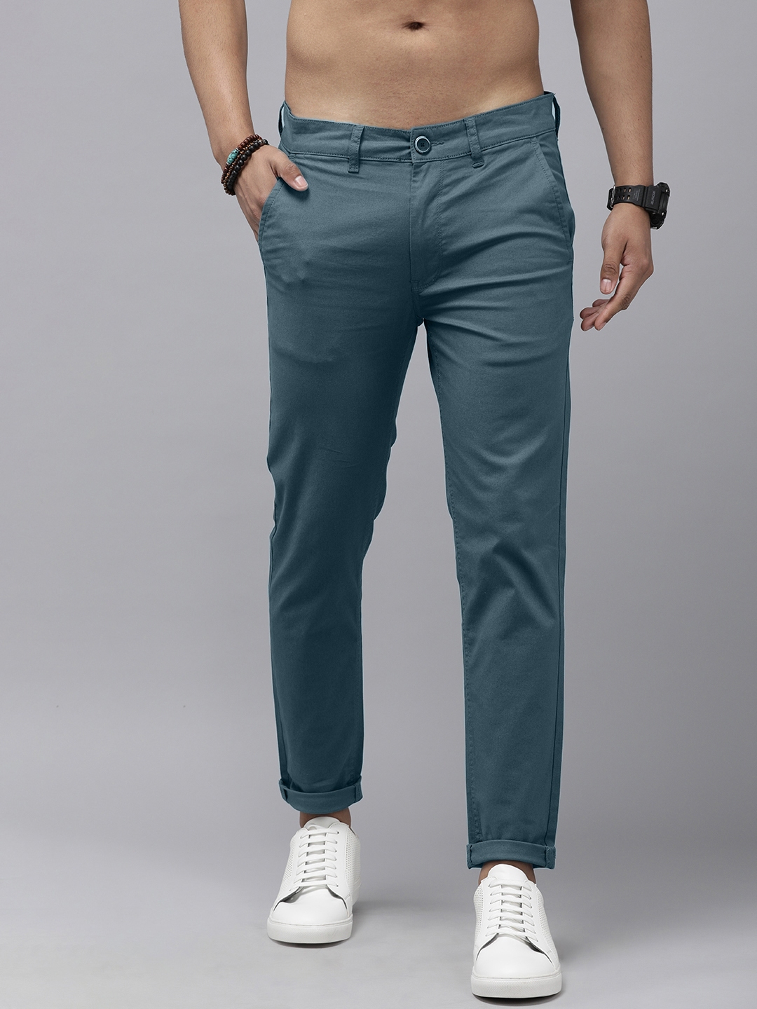 Buy Roadster Men Teal Green Chinos - Trousers for Men 14638600 | Myntra