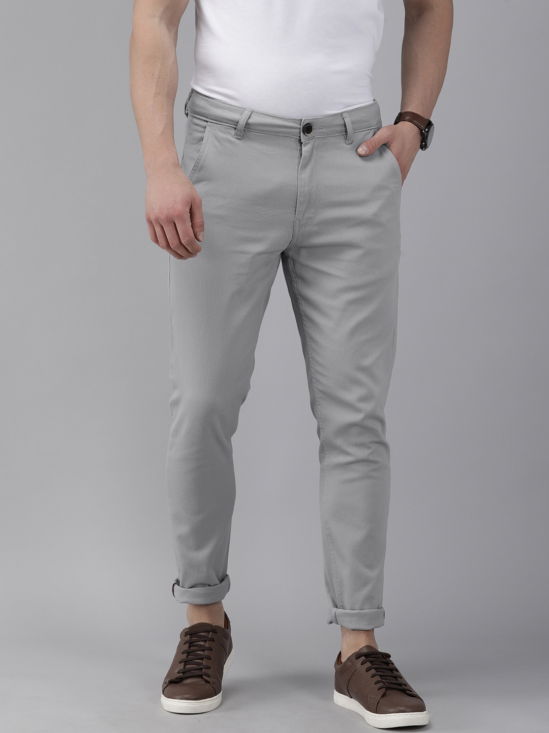 Buy Roadster Men Grey Slim Fit Chinos - Trousers for Men 14638626 | Myntra
