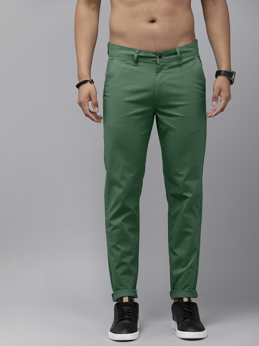 Buy Roadster Men Olive Green Solid Slim Fit Trousers Trousers for Men