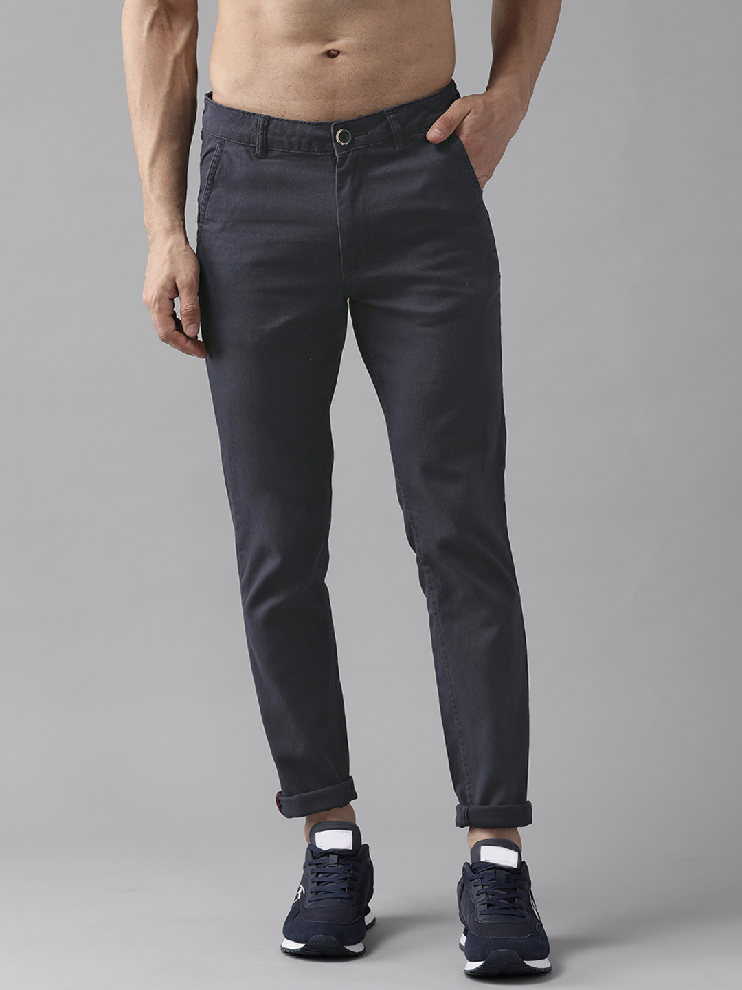 Buy Roadster Men Navy Blue Slim Fit Chinos Trousers - Trousers for Men ...