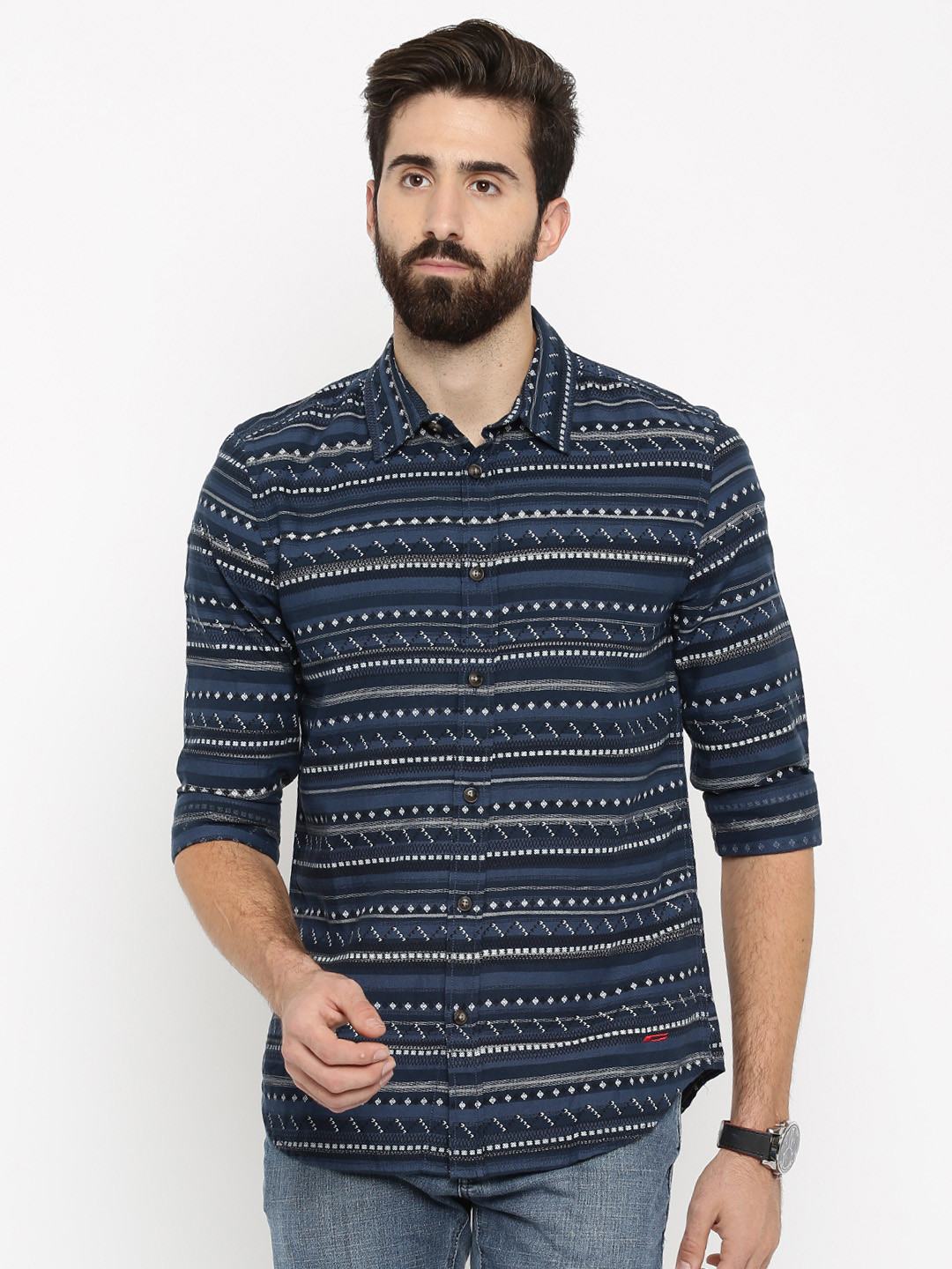 Buy Jack & Jones Men Navy Regular Fit Printed Casual Shirt Shirts for