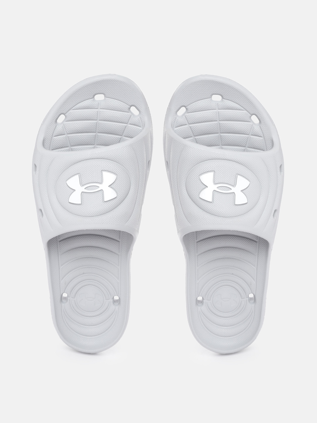 Buy UNDER ARMOUR Men Grey & White Brand Logo Embossed Locker IV Sliders