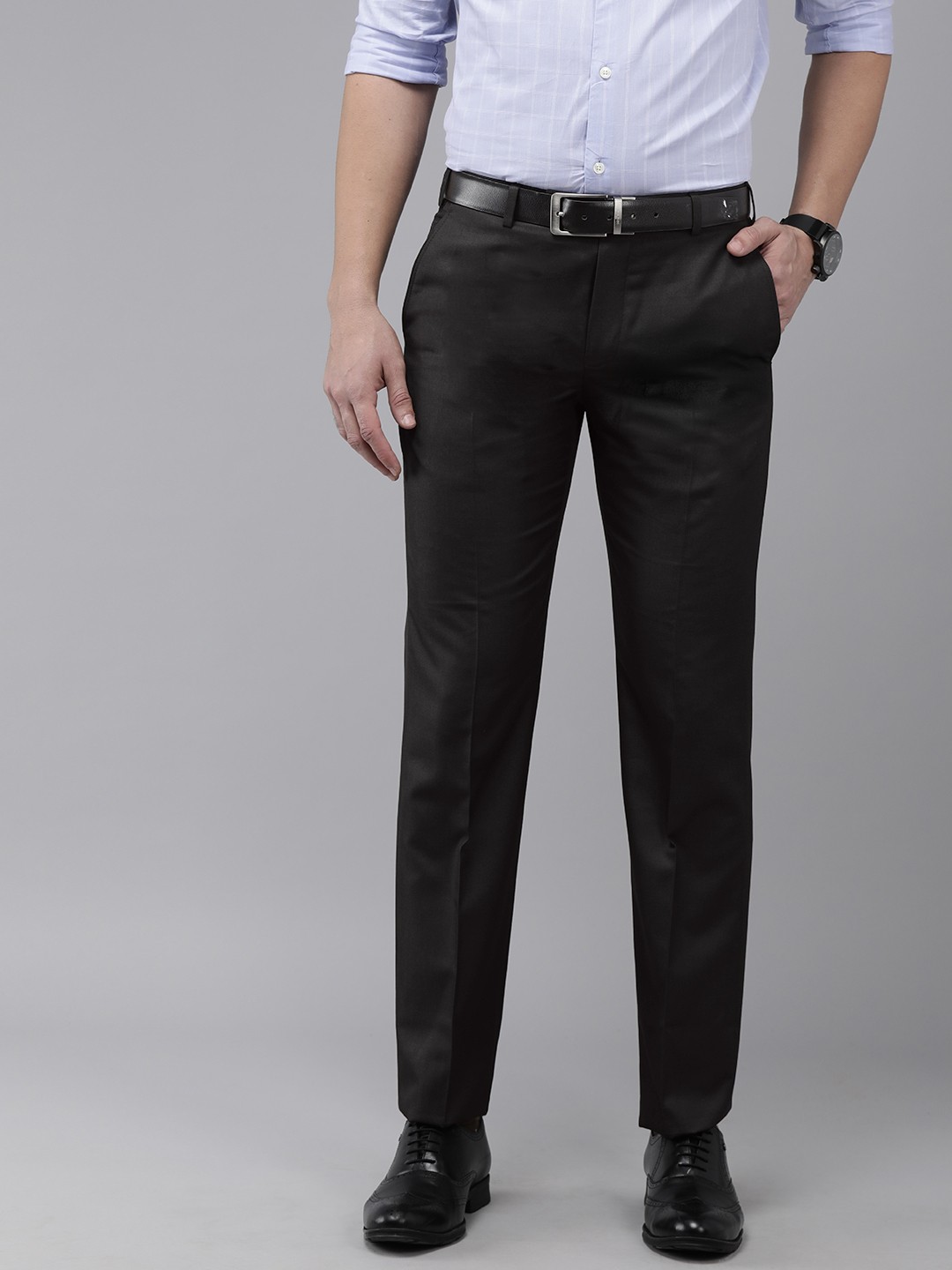 Buy Park Avenue Men Black Smart Fit Formal Trousers - Trousers for Men ...