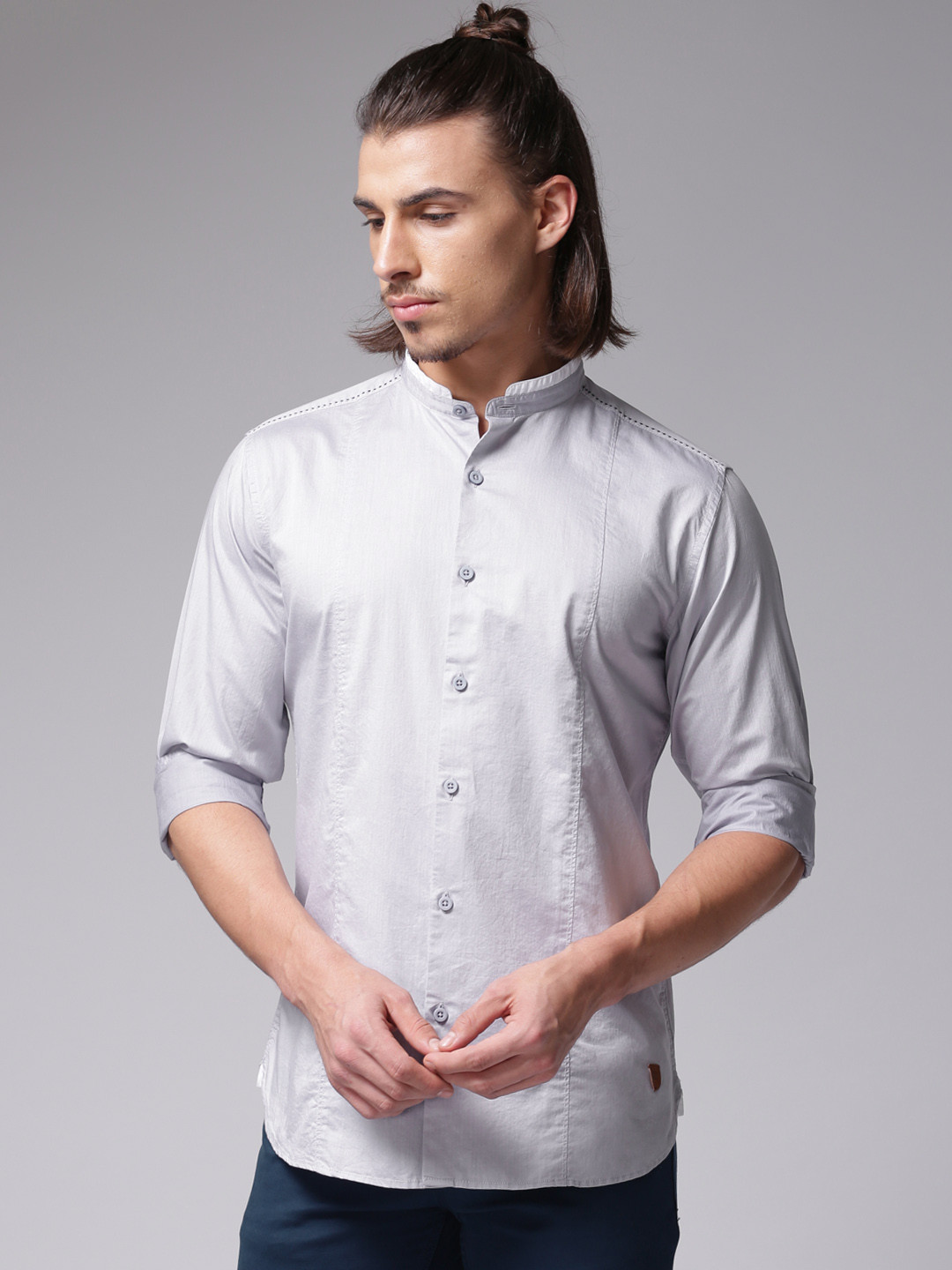 Men's Grey Solid Casual Shirt