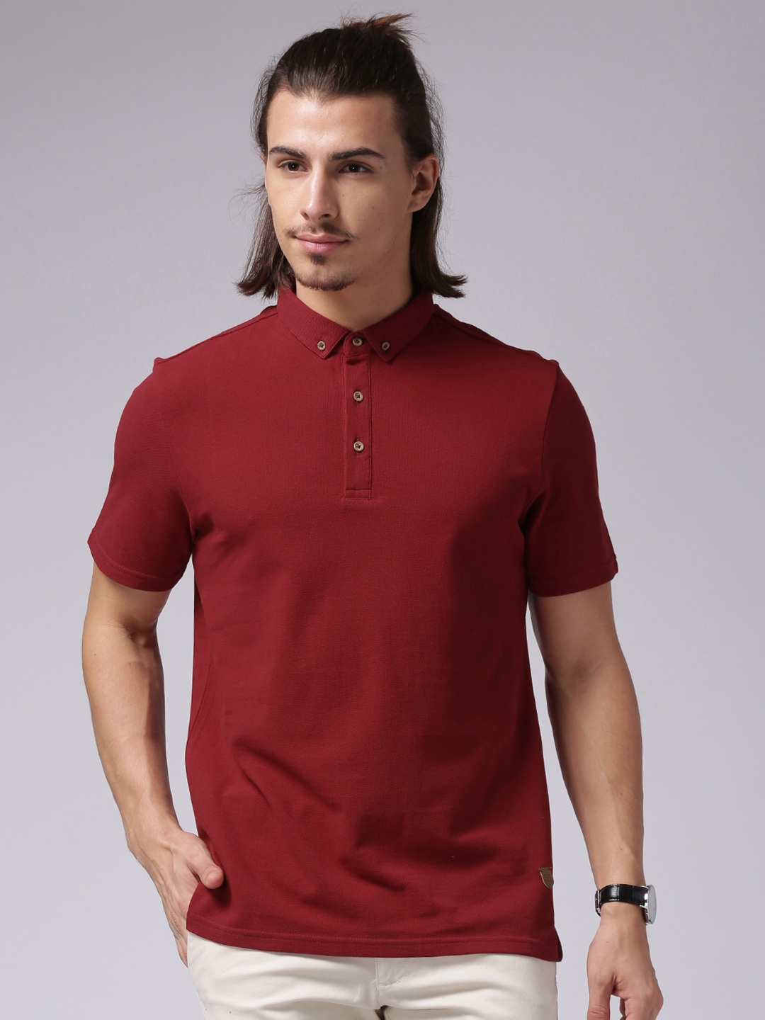 Buy True Blue Men Maroon Solid Polo Pure Cotton T Shirt - Tshirts for ...