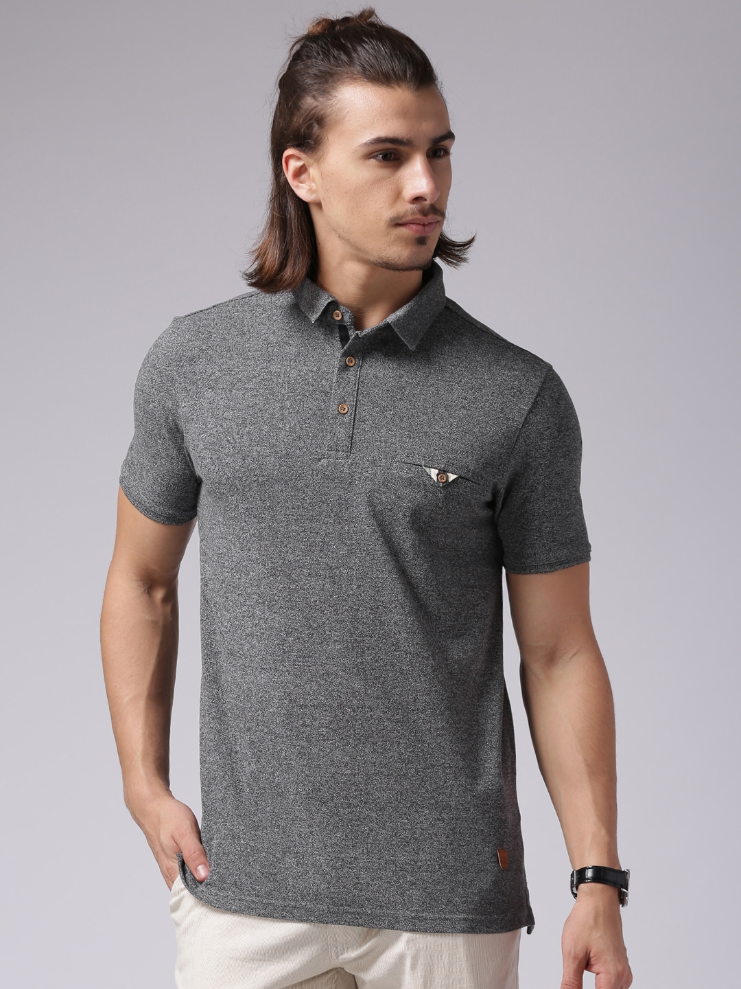Buy True Blue Men Charcoal Grey Solid Polo T Shirt - Tshirts for Men ...