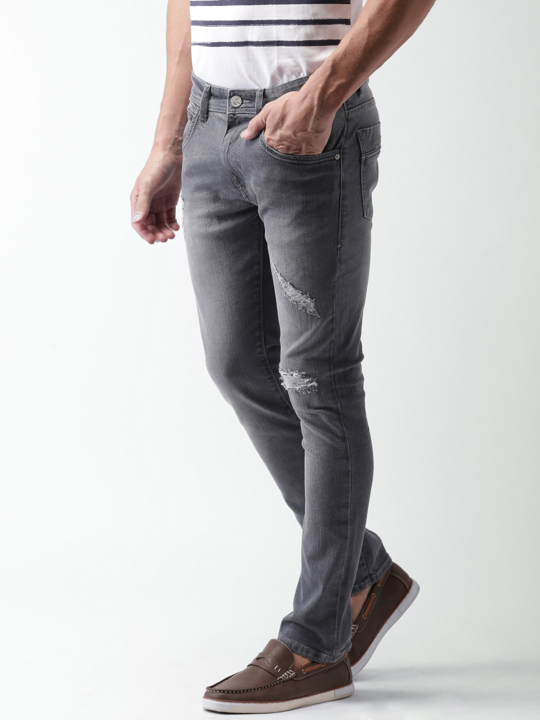 Buy Mast & Harbour Grey Skinny Differential Length Stretchable Jeans ...