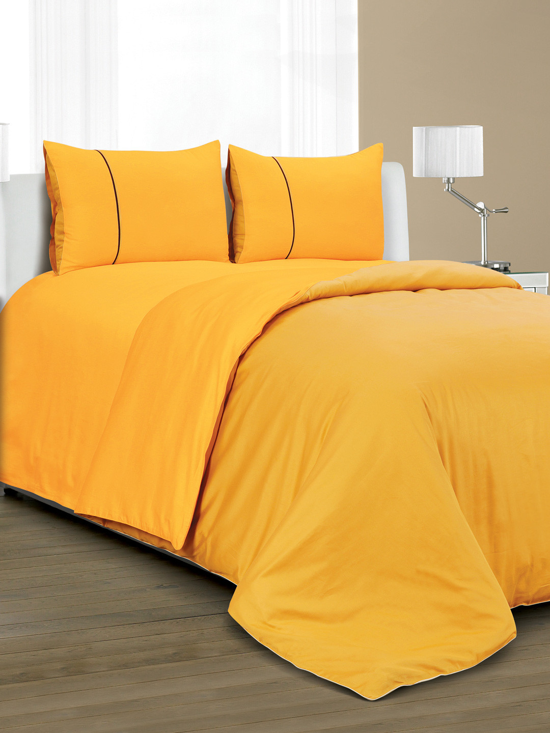 Buy Spread Yellow 400 TC Cotton Sateen Double Bedsheet With 2 Pillow
