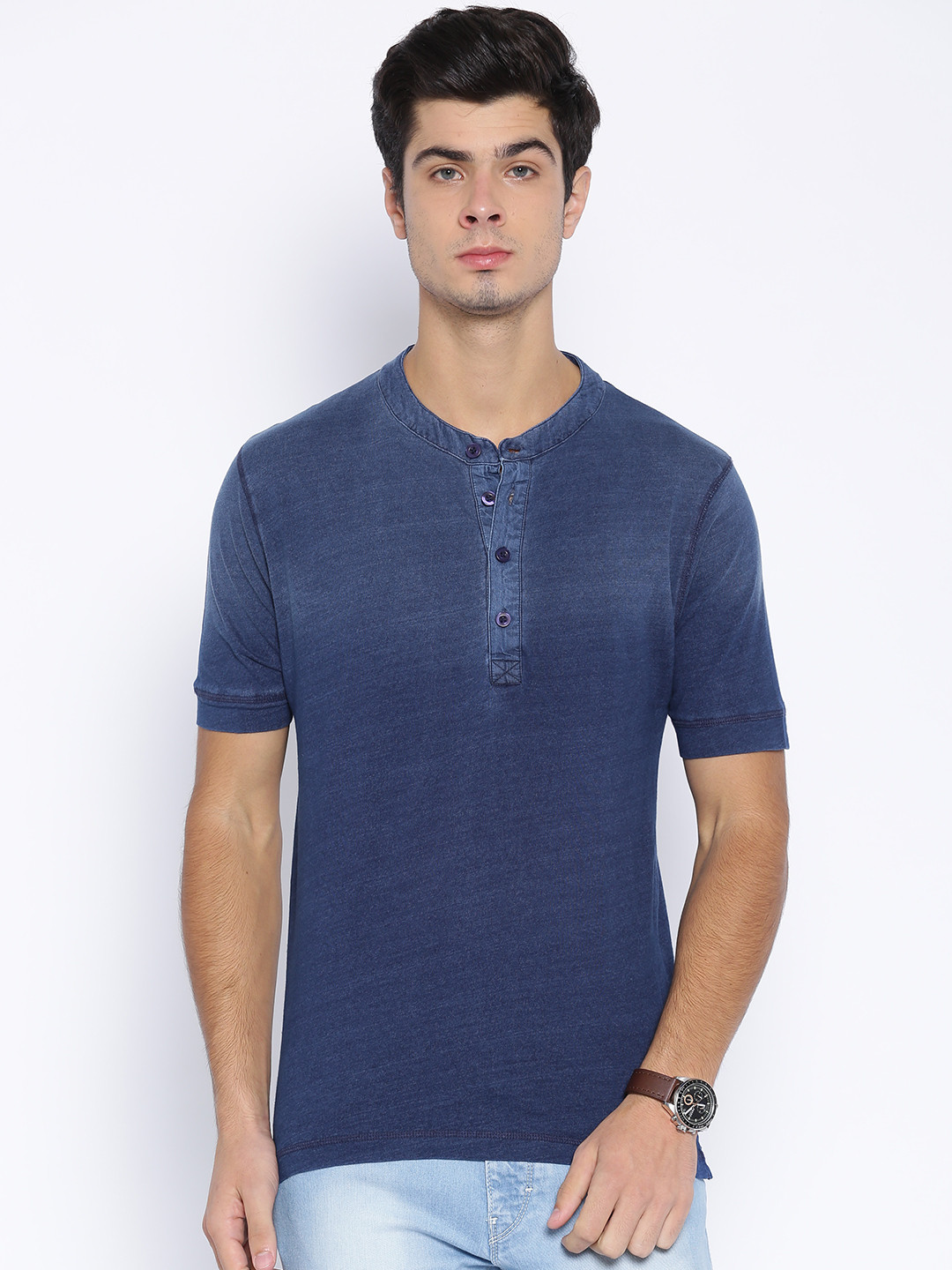 Buy Slub Men Navy Blue Henley T Shirt Tshirts for Men 1465823 Myntra