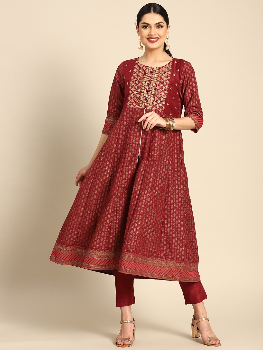 anouk maroon kurta set