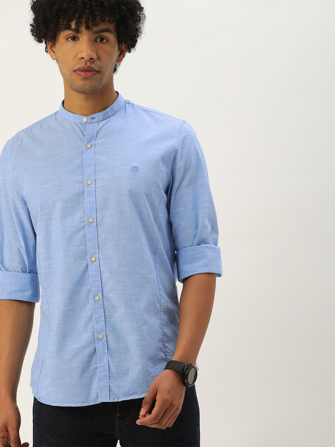 Buy PETER ENGLAND UNIVERSITY Men Blue Solid Super Slim Fit Casual Shirt