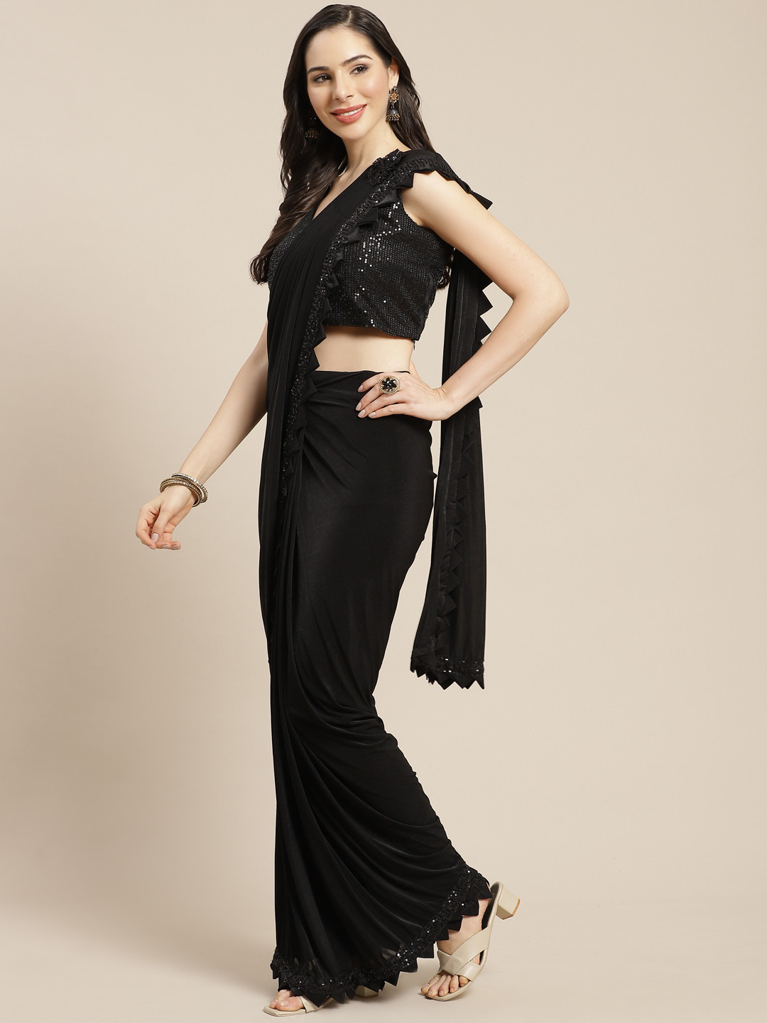 Ruffled ready to wear saree clearance