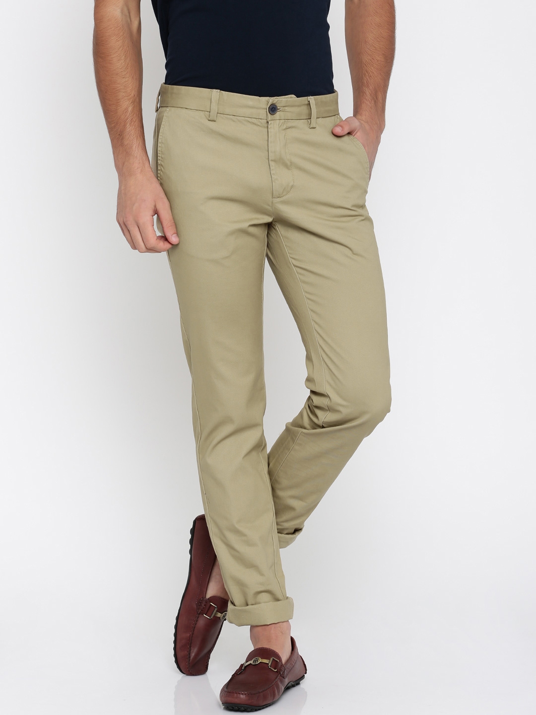 Buy Indian Terrain Men Khaki Brooklyn Fit Casual Trousers - Trousers ...